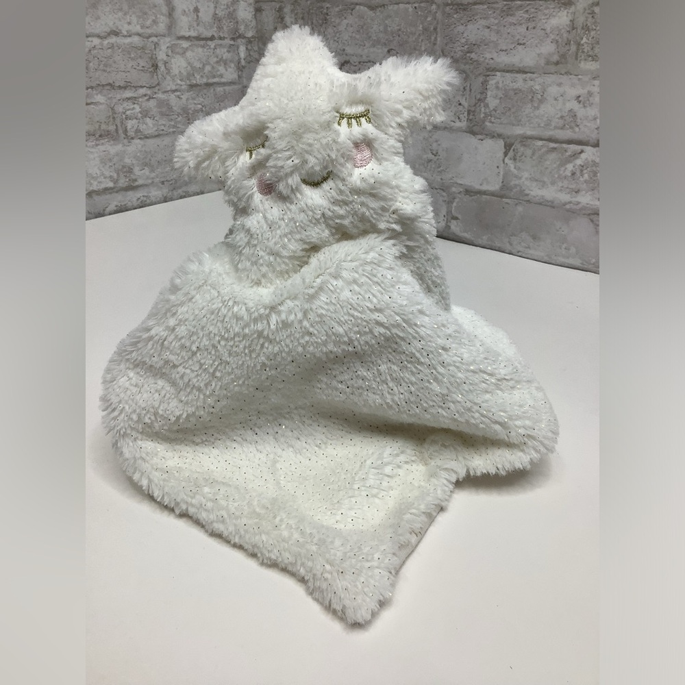 Just Born Security Blanket Lovey White Gray Metallic Plush Star Very Rare HTF